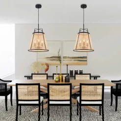 Coastal Woven Rattan Conical Lantern Pendant Light