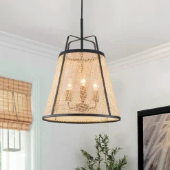 Coastal Woven Rattan Conical Lantern Pendant Light