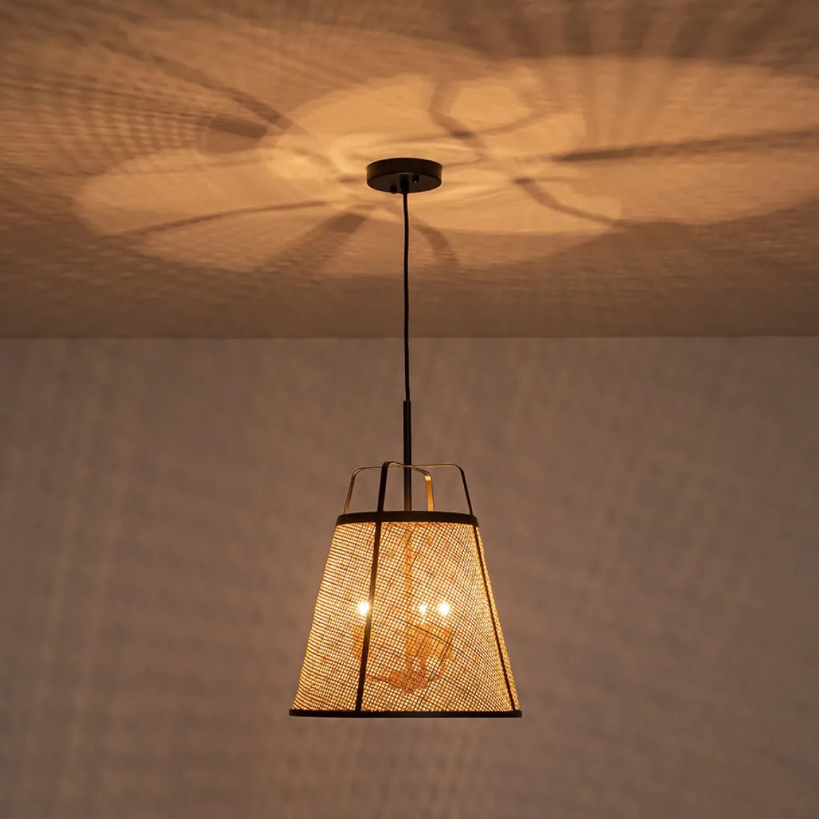 Coastal Woven Rattan Conical Lantern Pendant Light