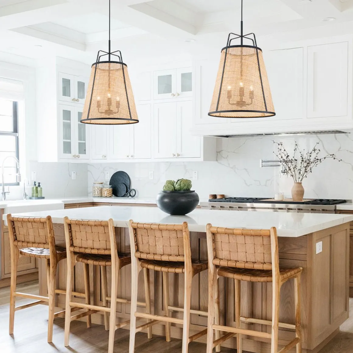 Coastal Woven Rattan Conical Lantern Pendant Light