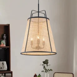 Coastal Woven Rattan Conical Lantern Pendant Light