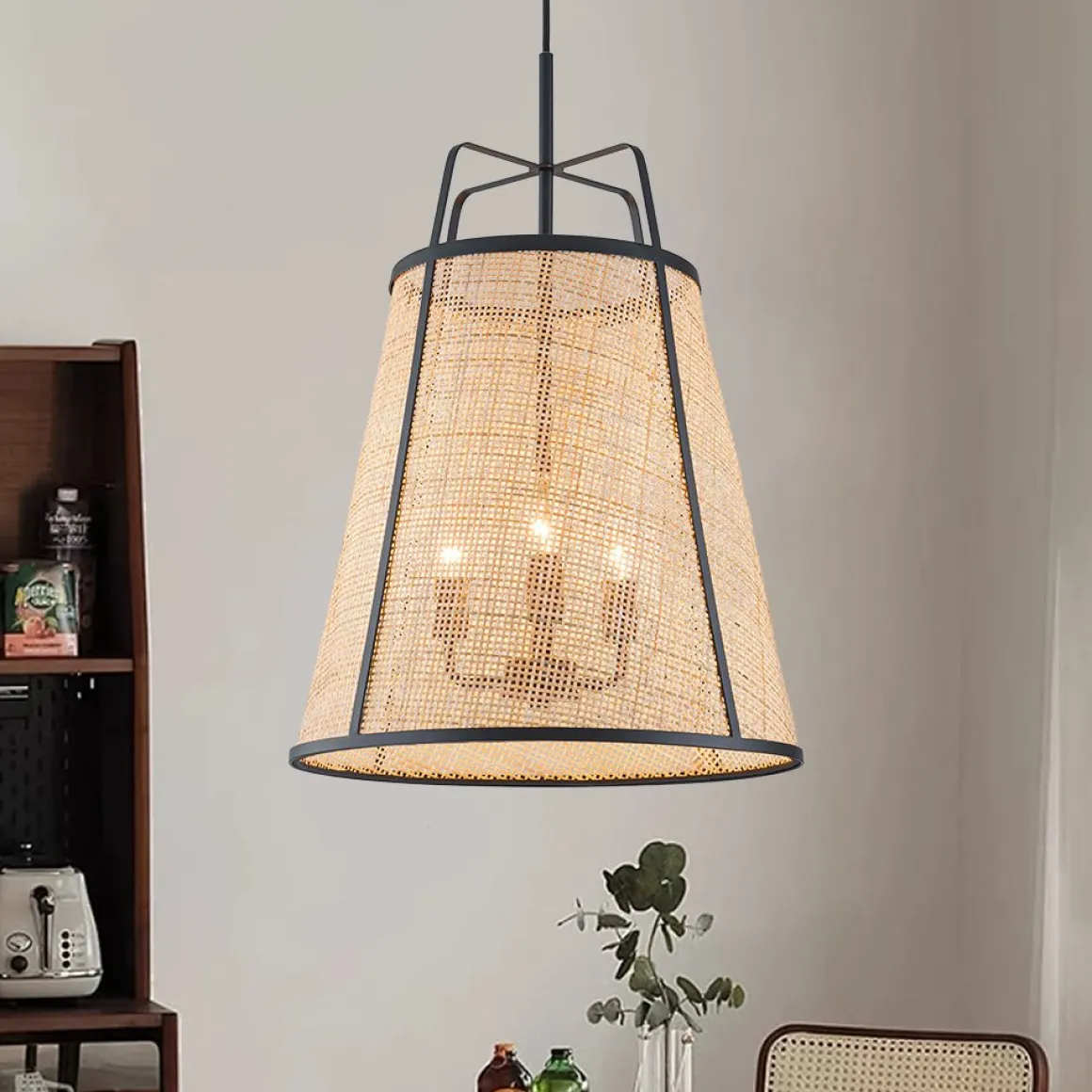 Coastal Woven Rattan Conical Lantern Pendant Light