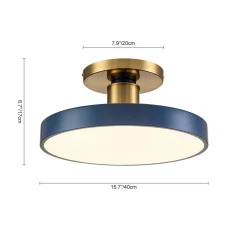 Contemporary Brass Blue Round LED Semi Flush Lighting