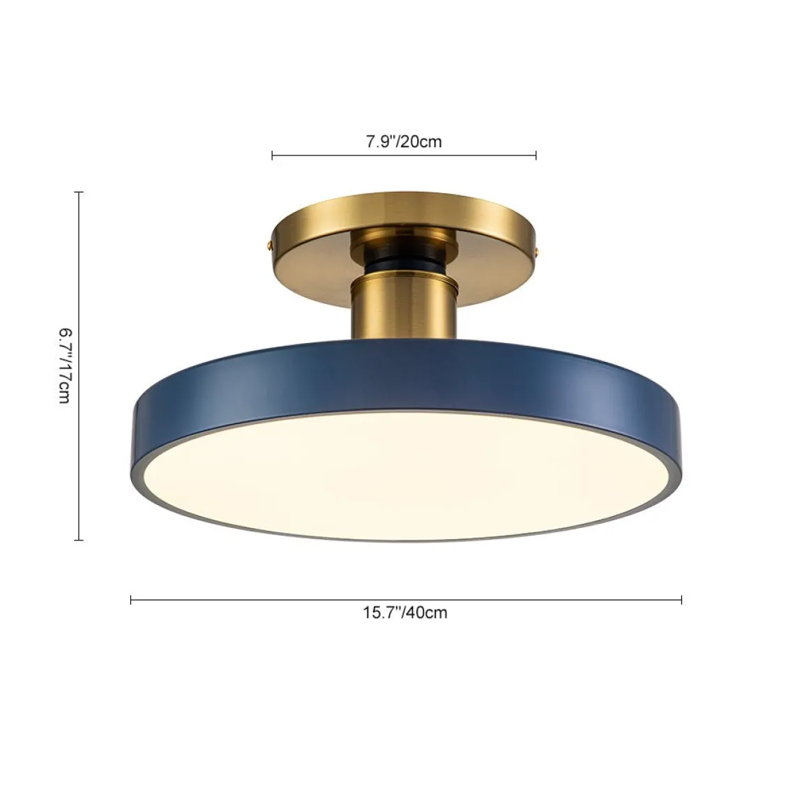 Contemporary Brass Blue Round LED Semi Flush Lighting