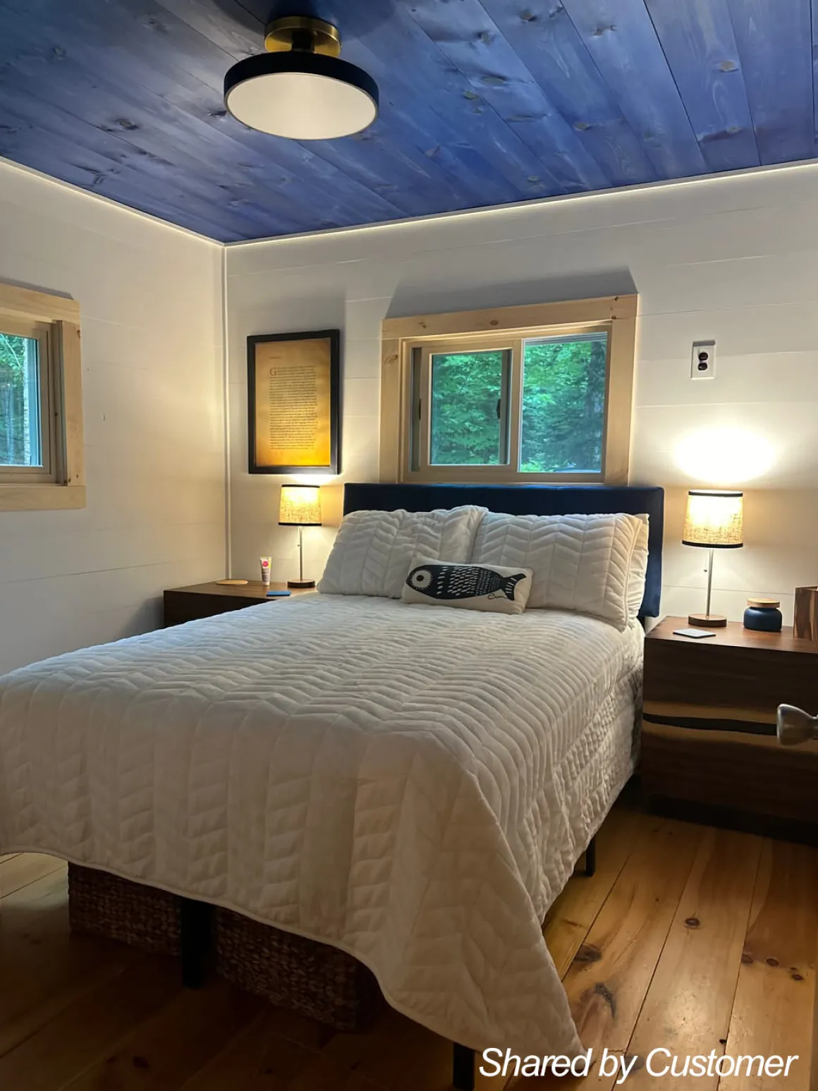Contemporary Brass Blue Round LED Semi Flush Lighting