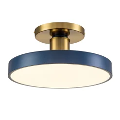 Contemporary Brass Blue Round LED Semi Flush Lighting