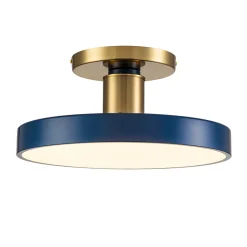 Contemporary Brass Blue Round LED Semi Flush Lighting
