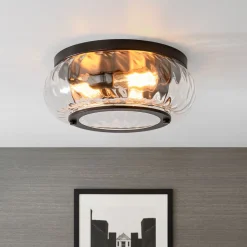 Contemporary Clear Striped Glass Round Flush Mount Light