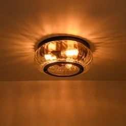 Contemporary Clear Striped Glass Round Flush Mount Light