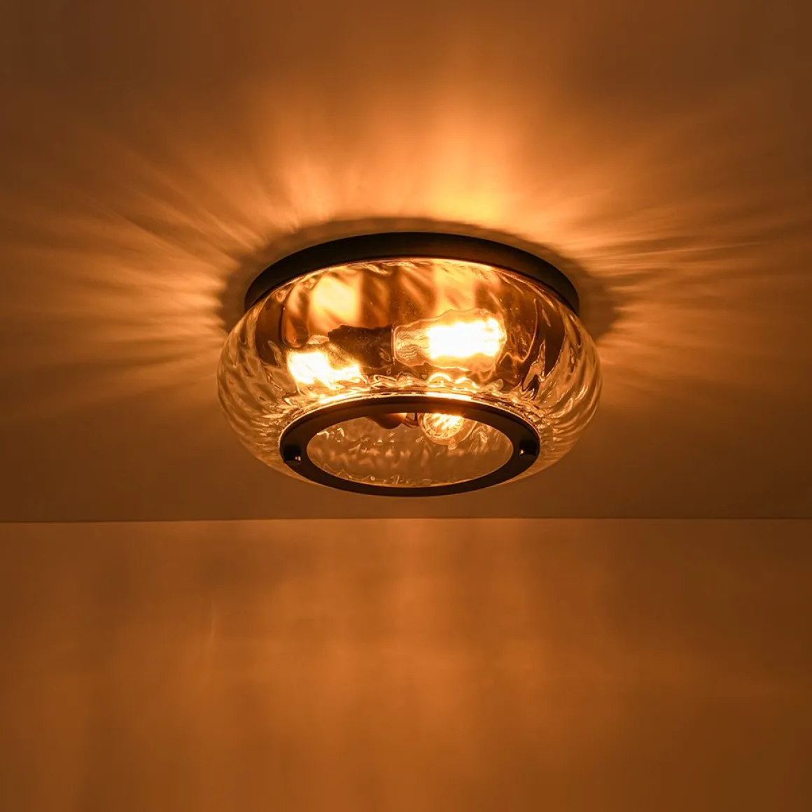 Contemporary Clear Striped Glass Round Flush Mount Light