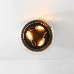 Contemporary Clear Striped Glass Round Flush Mount Light