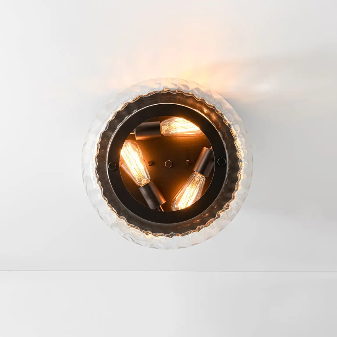 Contemporary Clear Striped Glass Round Flush Mount Light