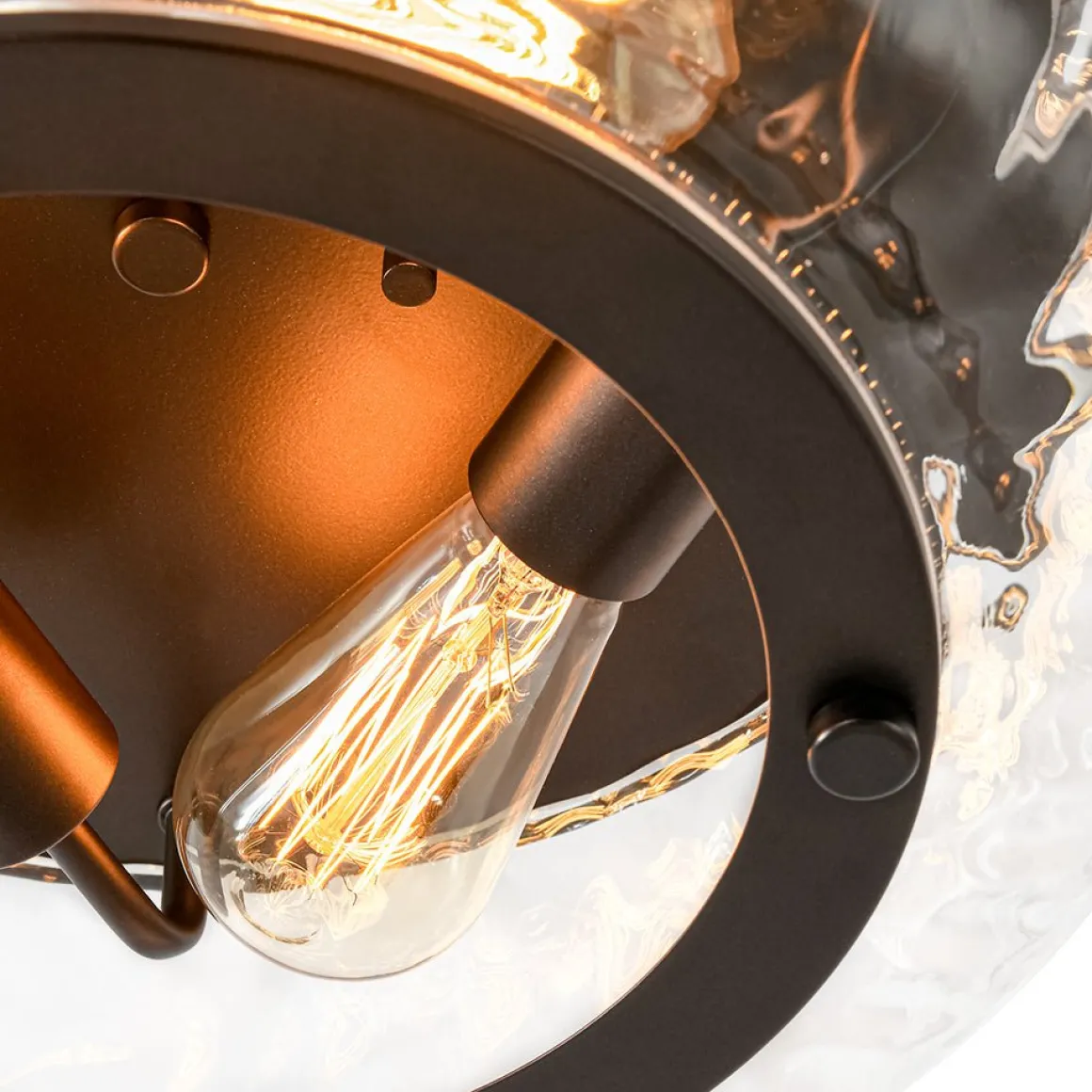 Contemporary Clear Striped Glass Round Flush Mount Light