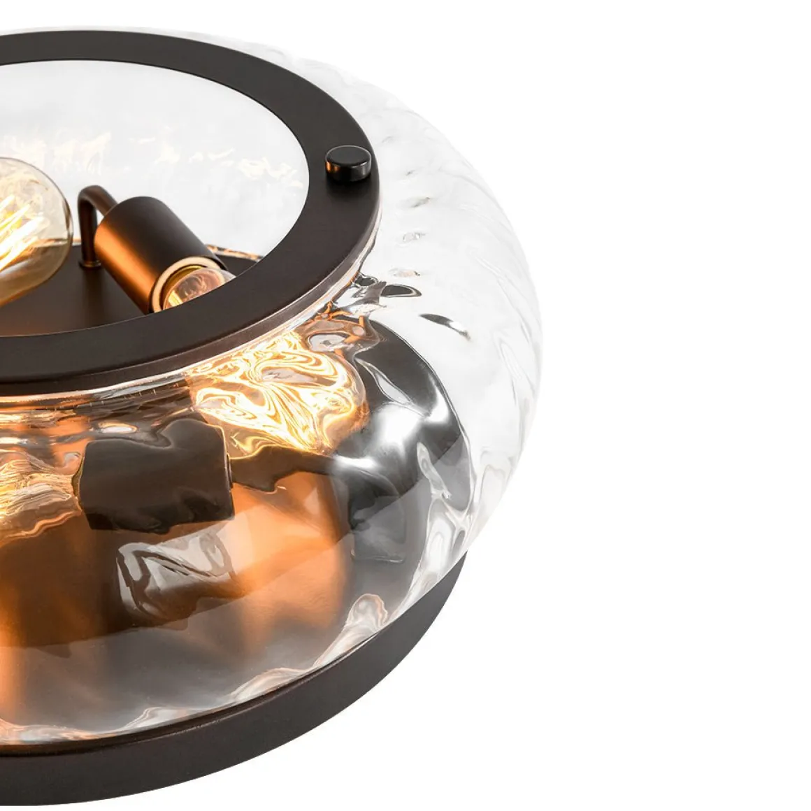 Contemporary Clear Striped Glass Round Flush Mount Light