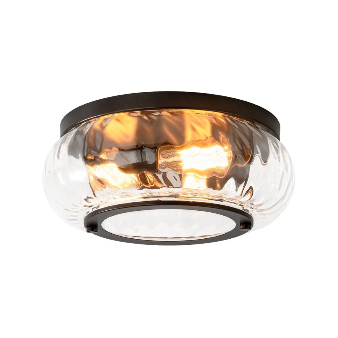 Contemporary Clear Striped Glass Round Flush Mount Light