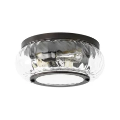 Contemporary Clear Striped Glass Round Flush Mount Light