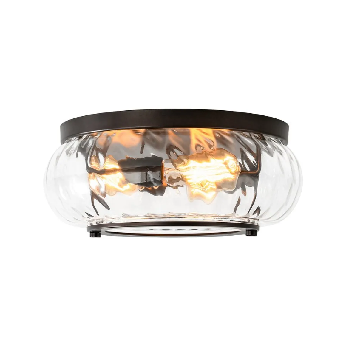 Contemporary Clear Striped Glass Round Flush Mount Light