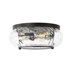 Contemporary Clear Striped Glass Round Flush Mount Light
