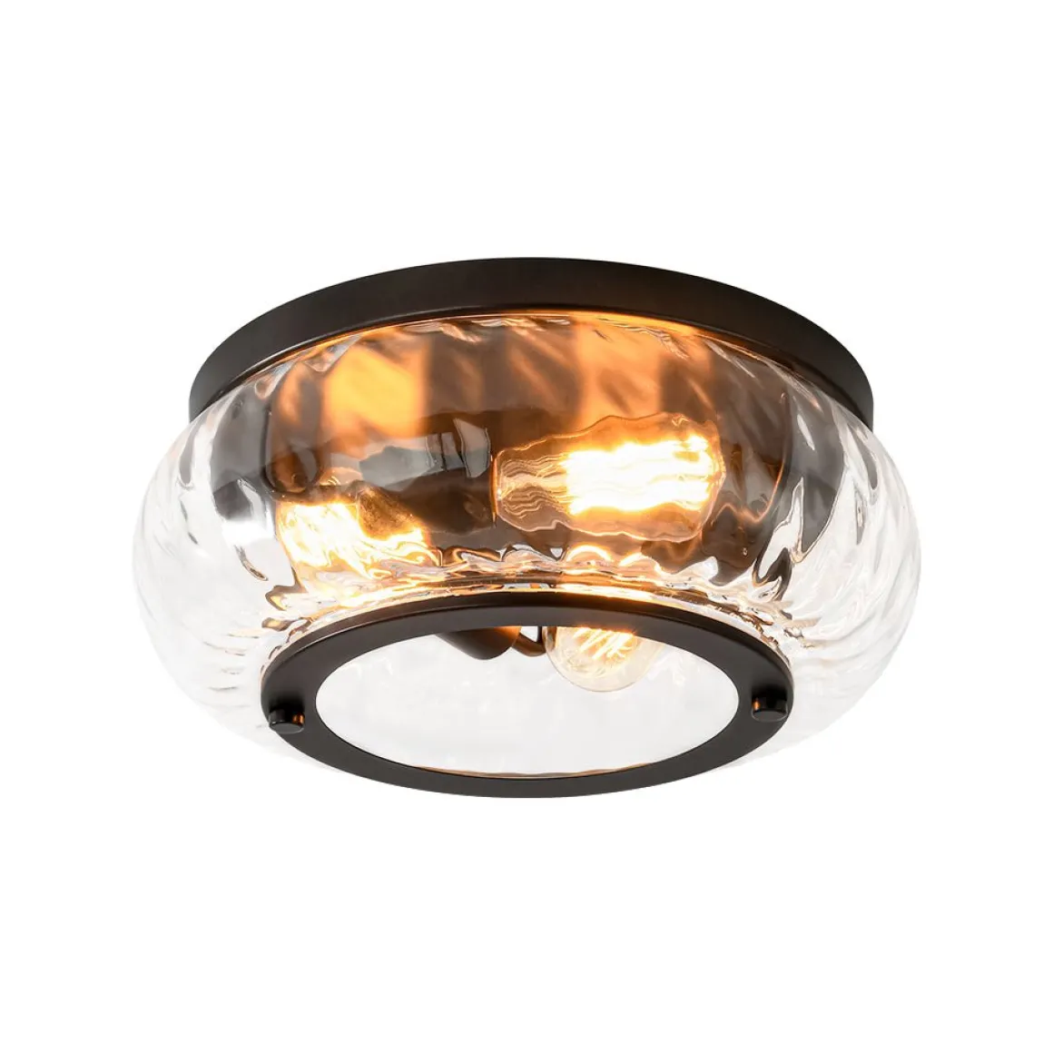 Contemporary Clear Striped Glass Round Flush Mount Light