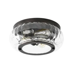 Contemporary Clear Striped Glass Round Flush Mount Light
