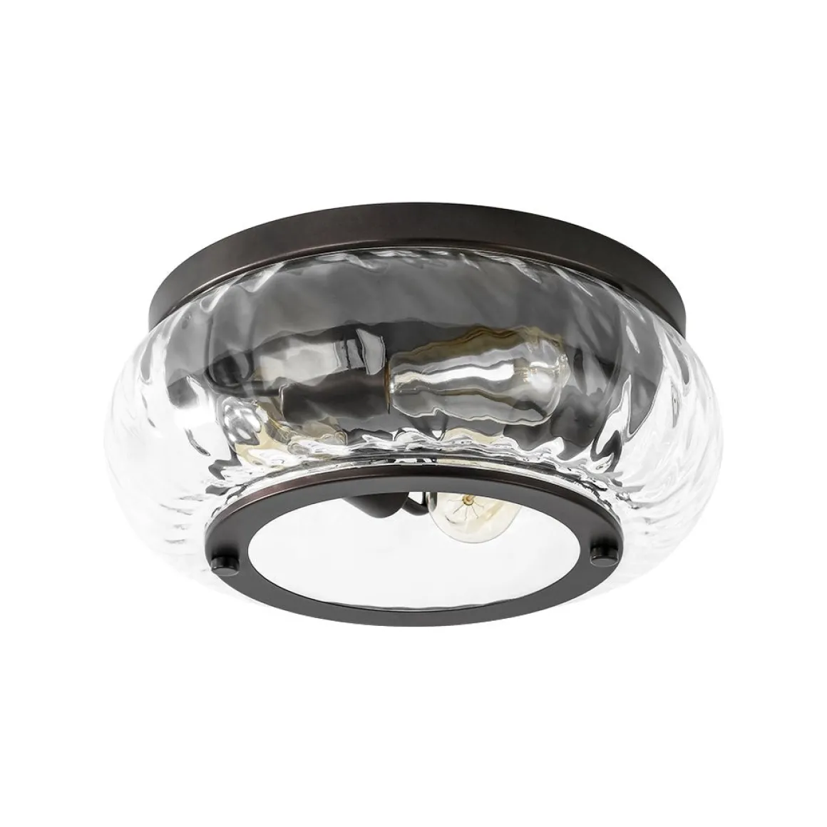 Contemporary Clear Striped Glass Round Flush Mount Light