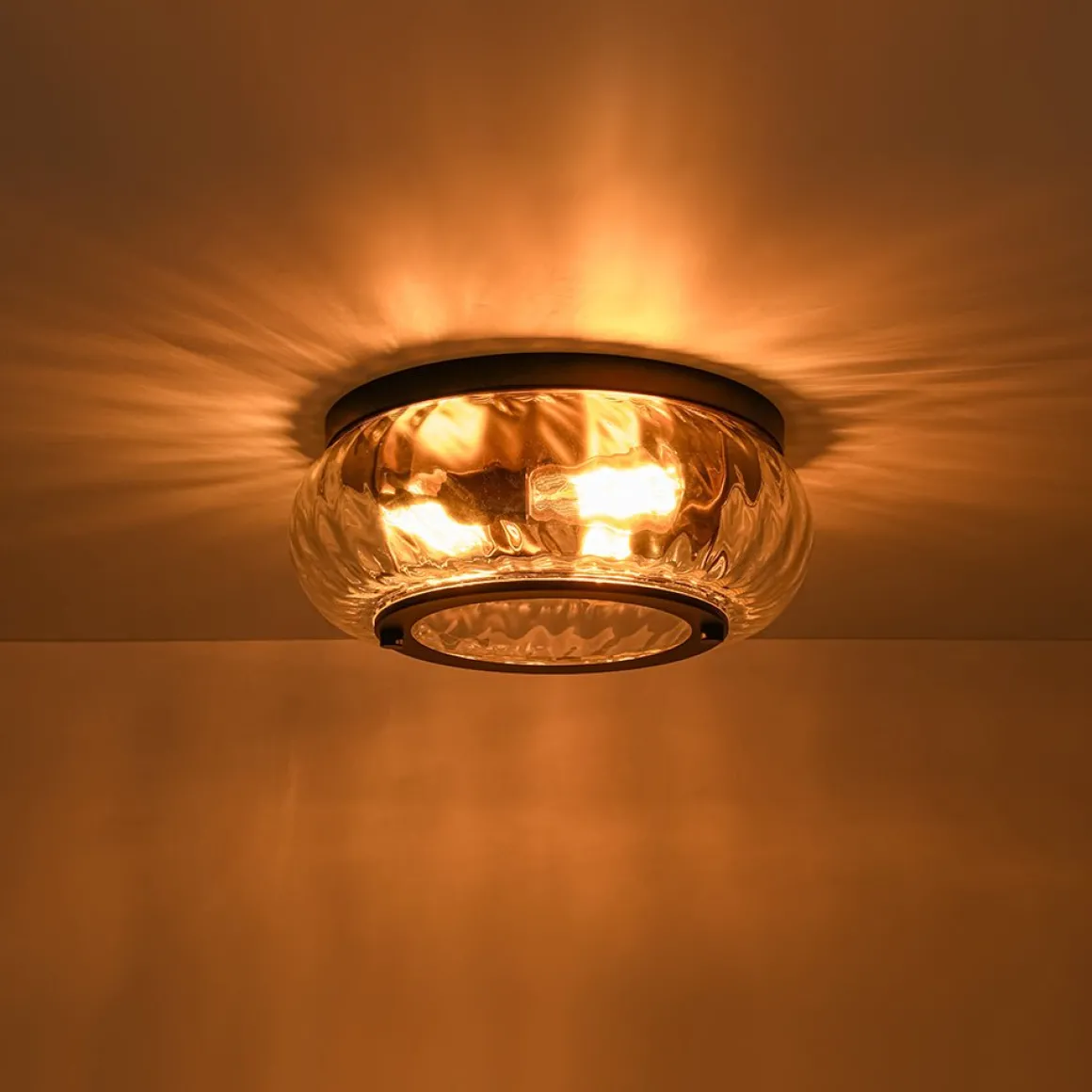 Contemporary Clear Striped Glass Round Flush Mount Light