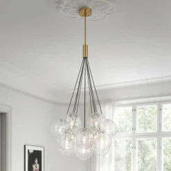 Contemporary Cluster Seeded Glass Globe Bubble Chandelier