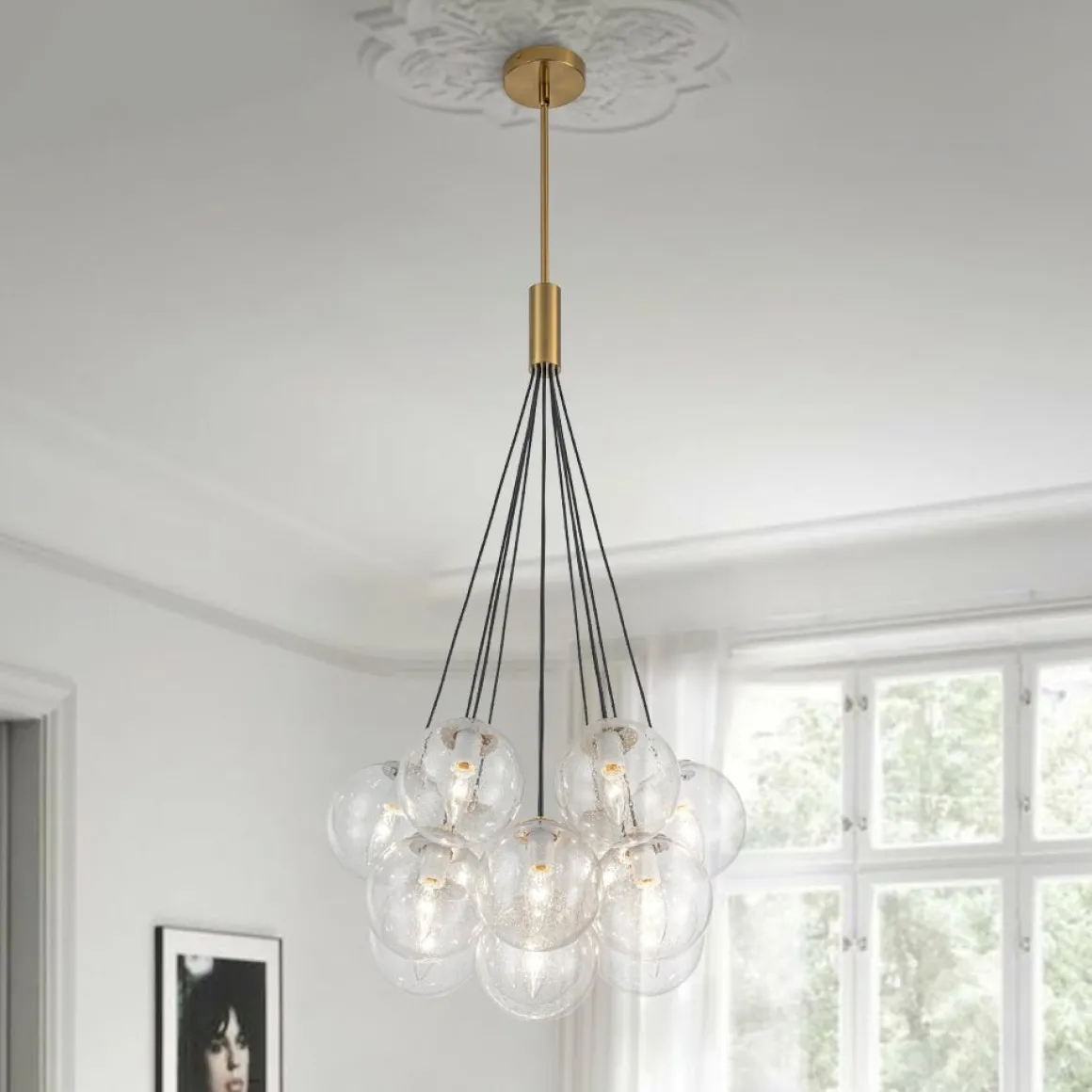 Contemporary Cluster Seeded Glass Globe Bubble Chandelier