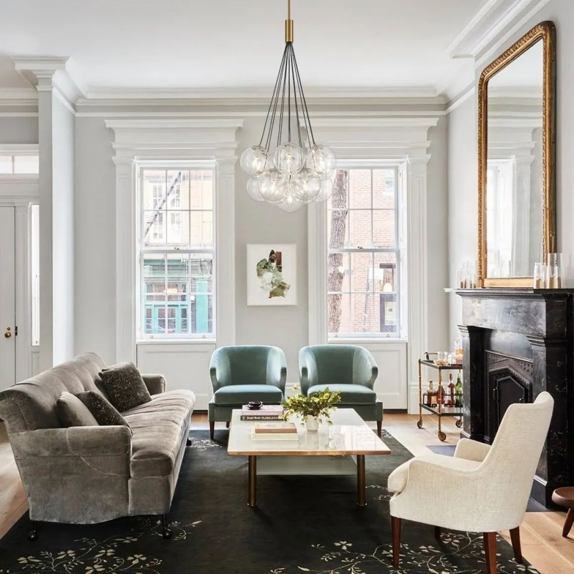 Contemporary Cluster Seeded Glass Globe Bubble Chandelier
