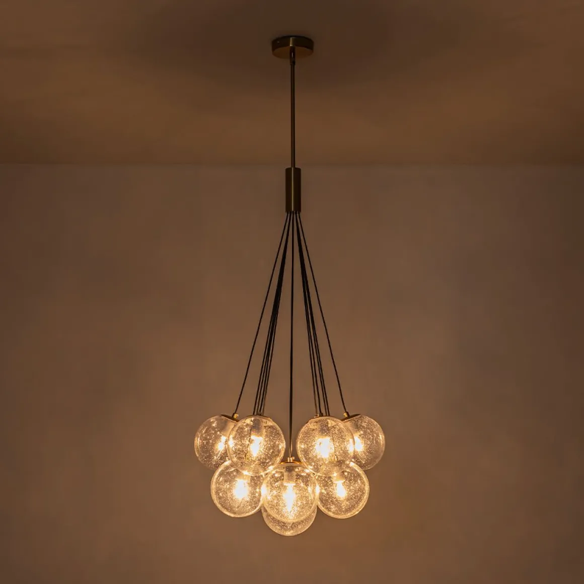 Contemporary Cluster Seeded Glass Globe Bubble Chandelier