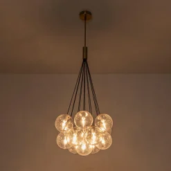 Contemporary Cluster Seeded Glass Globe Bubble Chandelier