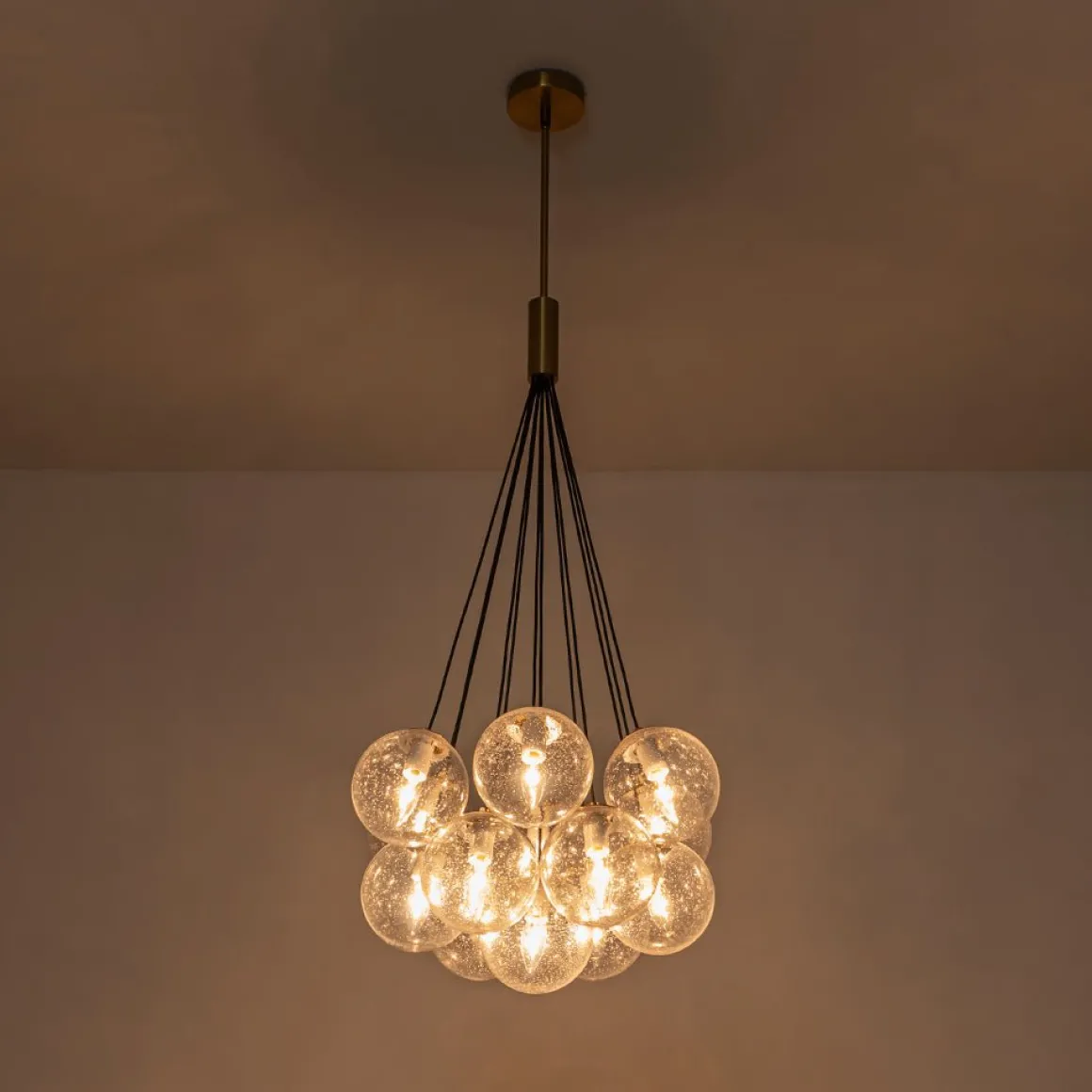 Contemporary Cluster Seeded Glass Globe Bubble Chandelier