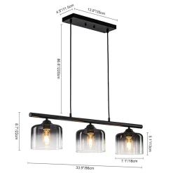 Contemporary 3-Light Gradual Smoked Glass Island Chandelier