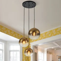Contemporary Polished Gradual Glass Globe 3-Light Pendant