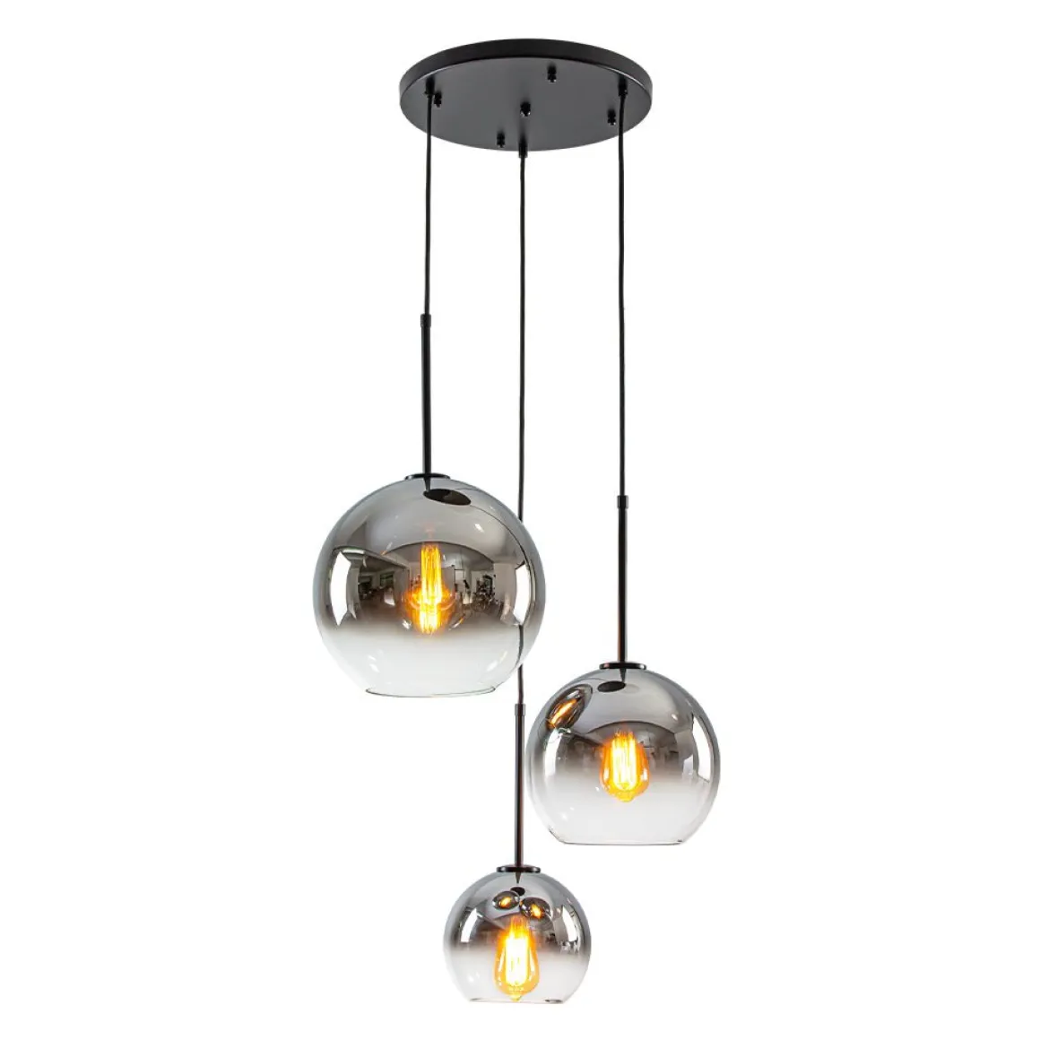 Contemporary Polished Gradual Glass Globe 3-Light Pendant