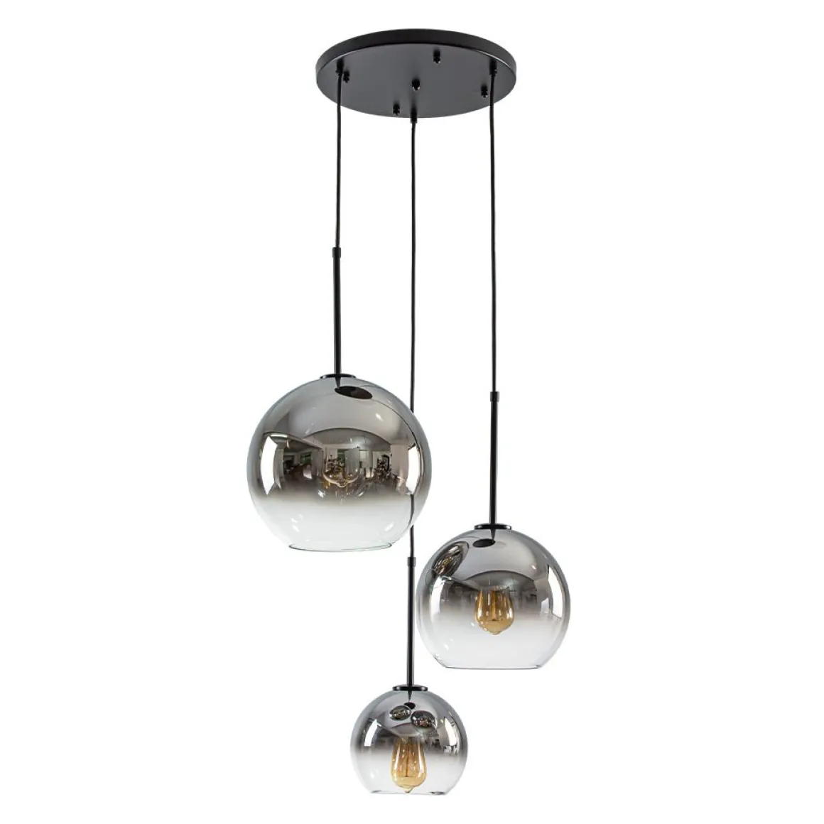 Contemporary Polished Gradual Glass Globe 3-Light Pendant