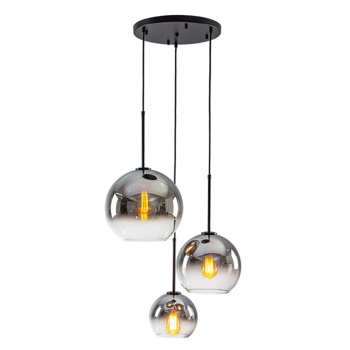 Contemporary Polished Gradual Glass Globe 3-Light Pendant
