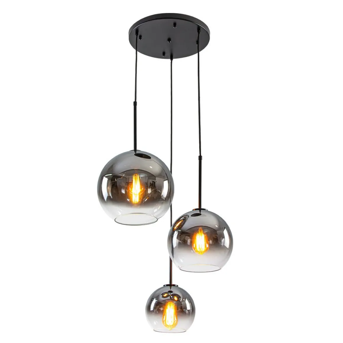 Contemporary Polished Gradual Glass Globe 3-Light Pendant
