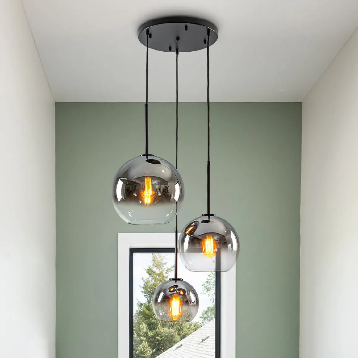 Contemporary Polished Gradual Glass Globe 3-Light Pendant