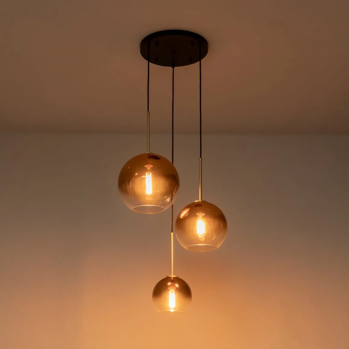 Contemporary Polished Gradual Glass Globe 3-Light Pendant
