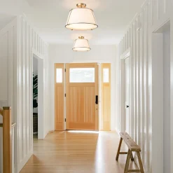 Contemporary Wide Linen Drum Brass Semi Flush Mount