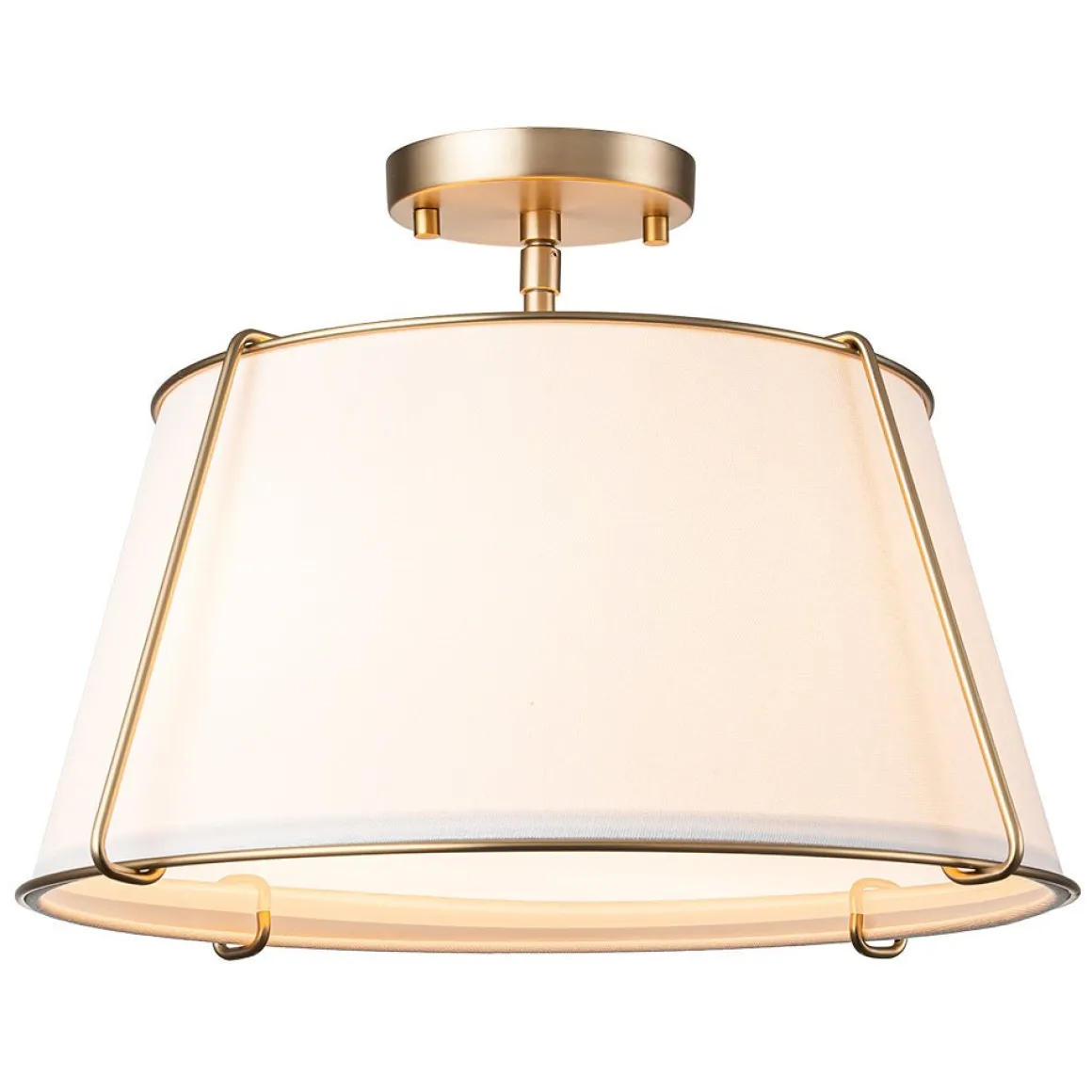 Contemporary Wide Linen Drum Brass Semi Flush Mount