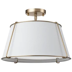 Contemporary Wide Linen Drum Brass Semi Flush Mount