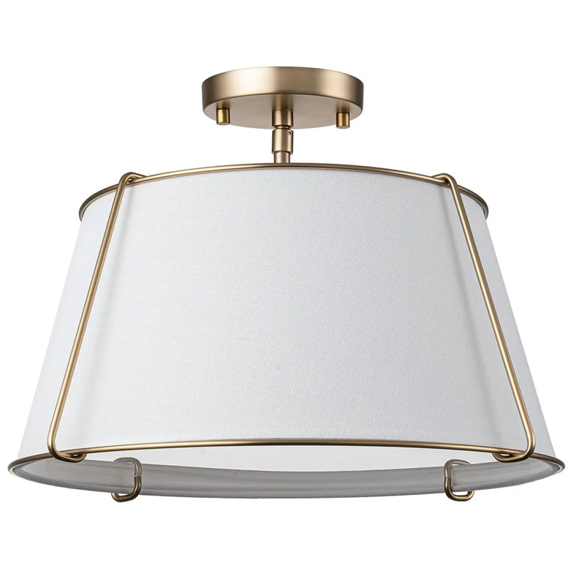 Contemporary Wide Linen Drum Brass Semi Flush Mount