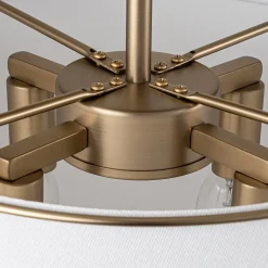Contemporary Wide Linen Drum Brass Semi Flush Mount