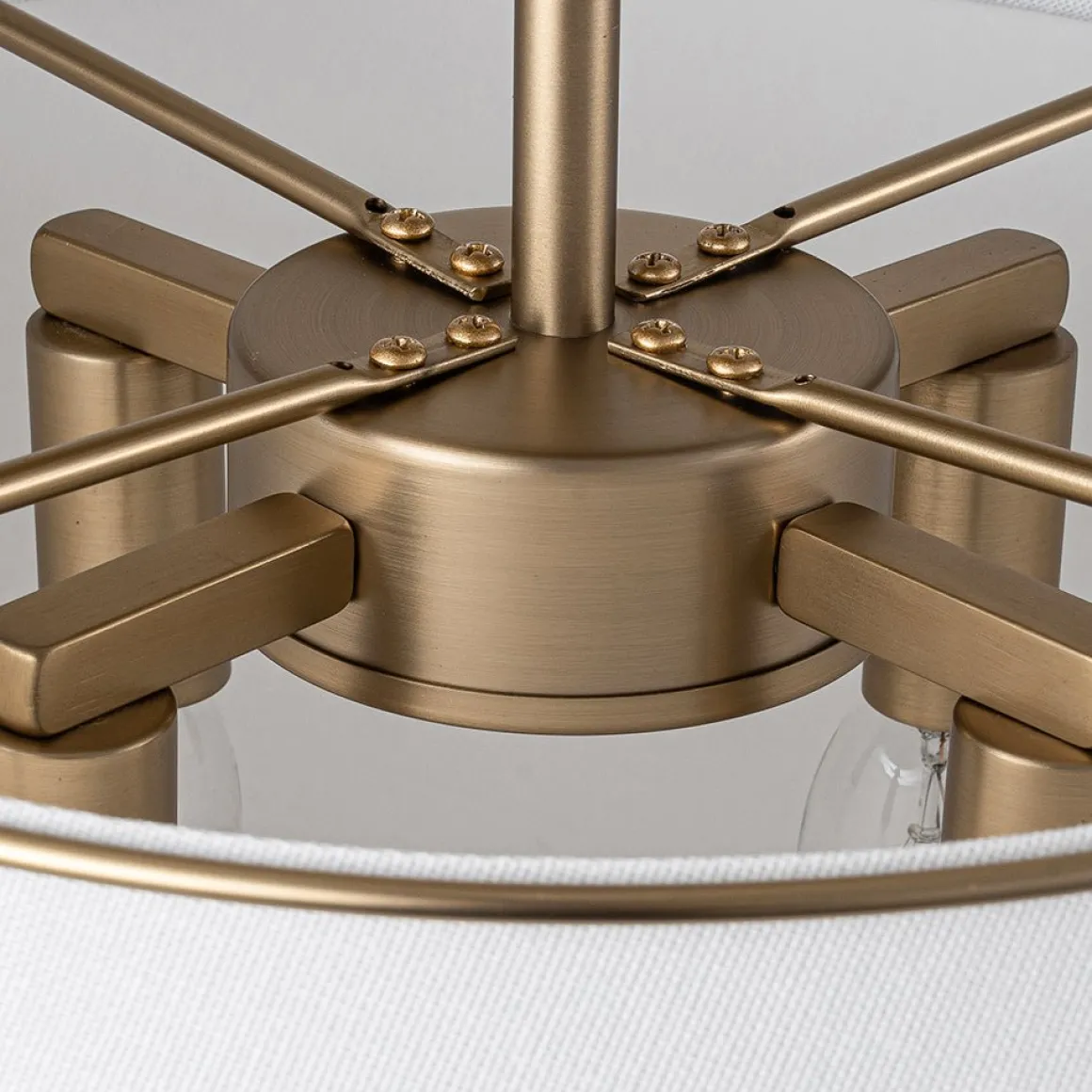 Contemporary Wide Linen Drum Brass Semi Flush Mount