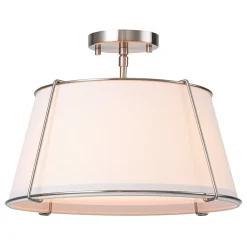 Contemporary Wide Linen Drum Brass Semi Flush Mount