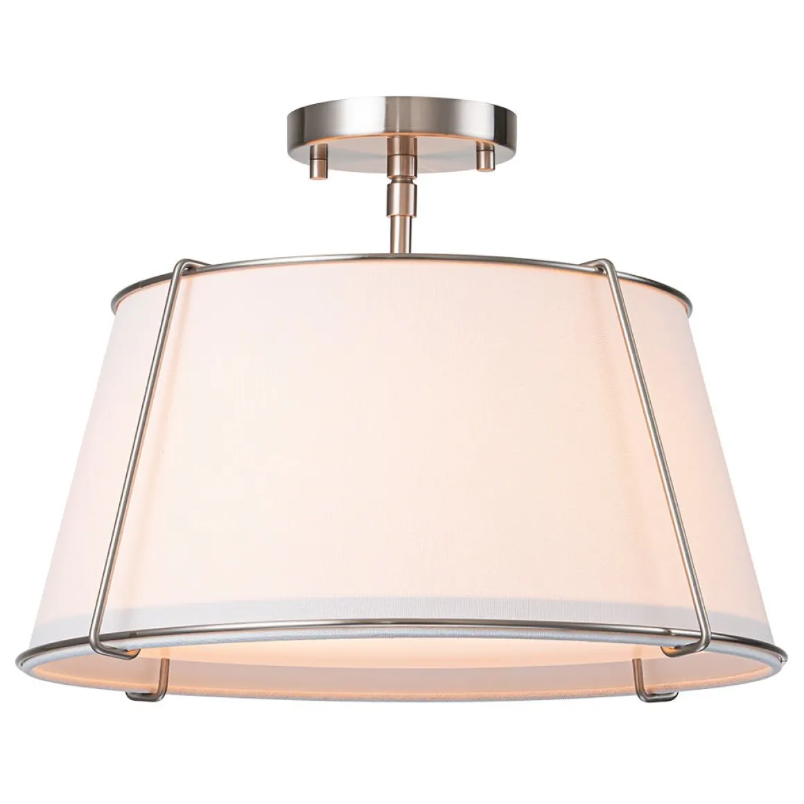 Contemporary Wide Linen Drum Brass Semi Flush Mount