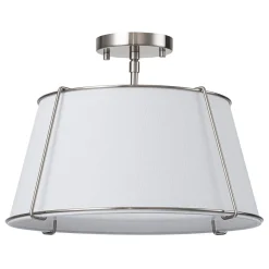 Contemporary Wide Linen Drum Brass Semi Flush Mount
