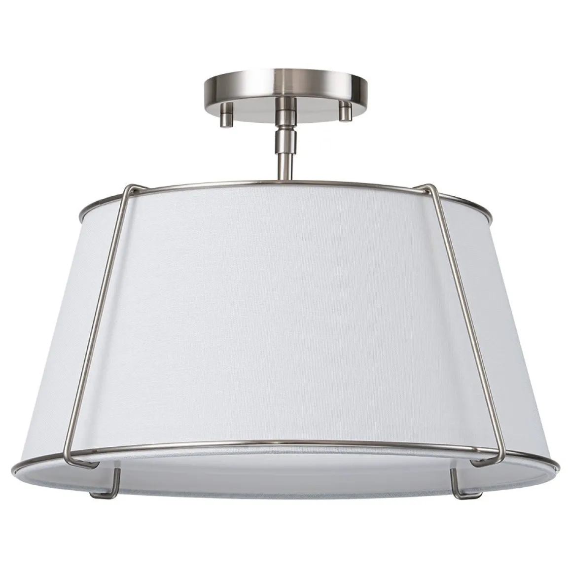 Contemporary Wide Linen Drum Brass Semi Flush Mount